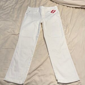 SPANX White Straight-Leg Jeans with elastic waist band